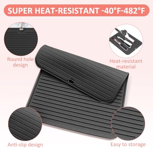 Quccefods Large Heat Resistant Silicone Mat for Hair Tools: Curling Iron, Flat Iron, Hair Straightener - Portable Hair Styling Pad Cover
