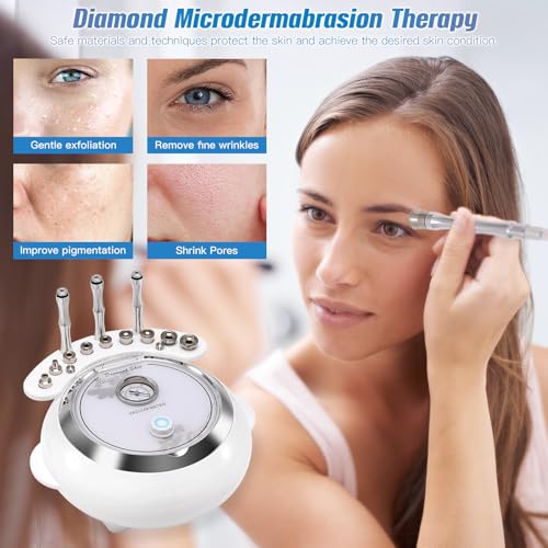 Diamond Microdermabrasion Machine, TopDirect 3 IN 1 Professional Dermabrasion Skincare Device for Adjustable Suction Facial Treatment (Suction Power: 0-68cmHg)