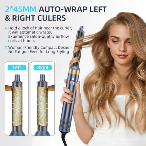 6-in-1 Hair Styler, Hair Dryer, Multi-Function Hot Air Brush Set, Ionic Blow Dryer with Interchangeable Attachments for Curling, Straightening, Volumizing, Gift for Women(Gemstone Blue)