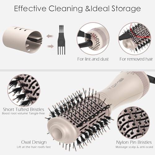 Blow Dryer Brush, Hair Dryer Brush in One, 600W Oval Hot Air Volumizer & Straightener, Anti-Frizz Blowout Styling Brush, Dual Voltage 110–240V Travel (2 Inch) Pink