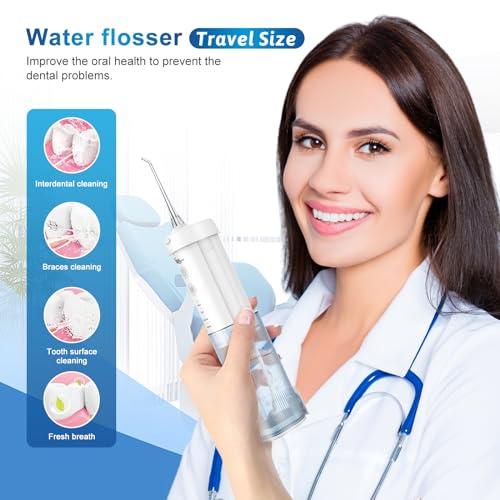 Mini Cordless Portable Water Flosser Oral Irrigator Water Teeth Cleaner Pick, Telescopic Water Tank, 4 Modes & IPX7 Waterproof, Home & Travel Water Flossers for Teeth, Braces Bridges Care.