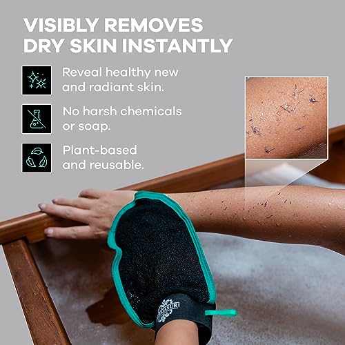 Dermasuri - Deep Exfoliating Body Scrub & Foot Scrub Set Bundle - Shower Body Exfoliator Glove, Spa Exfoliation Mitt & Exfoliating Feet Spray - Dry Skin Remover Sole File - Skin Care Spa Treatment Pro