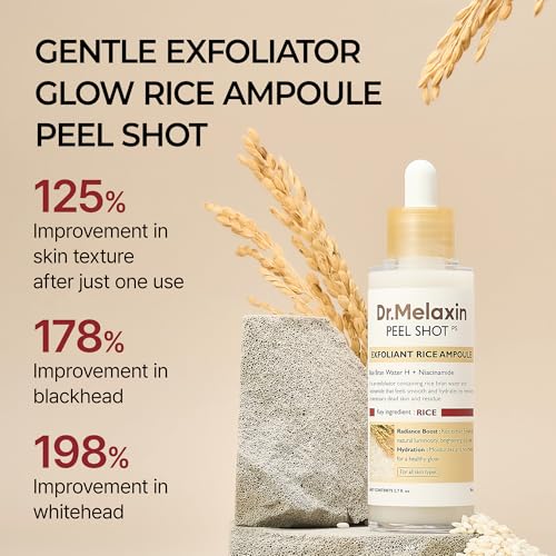 Dr.Melaxin Peel Shot Glow White Rice Peeling Ampoule 80ml, Dead Skin Gentle Exfoliating Ampoule with Rice Water Extract, AHA BHA, Niacinamide, Daily Skin Texture Care, All Skin Types, Korean Skincare