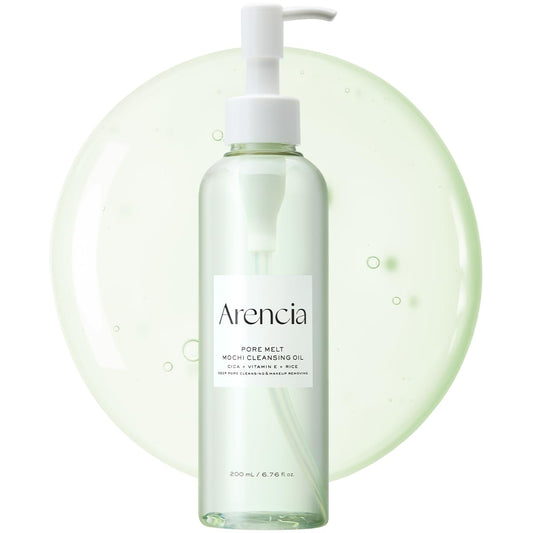 ARENCIA Pore Melt Mochi Makeup-Removing Cleansing Oil, Non-Comedogenic, Rice Amino Acids HD, Vitamin E, Cica, & Ceramide, 6.76 fl oz