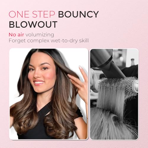 TYMO Thermal Brush Curling Brush - STYLUX 1.5 Inch Blowout Volumizer with Flexi-Fit for Hair Straightening, Heated Round Styler Tool, Hair Straightener and Curler 2 in 1, Dual Voltage, Gold