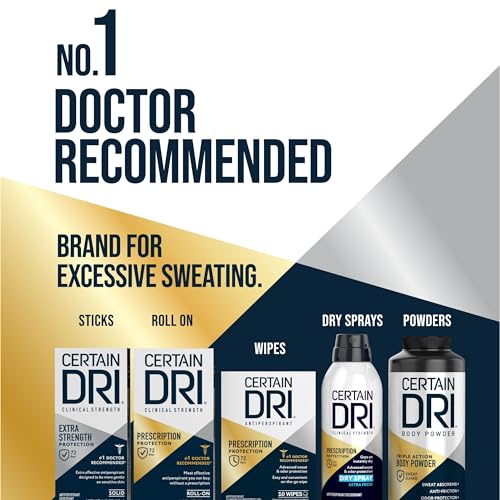 Certain Dri Extra Strength Clinical Solid Antiperspirant, 72-Hour Sweat & Odor Protection for Hyperhidrosis, Maximum-Strength, Powder Fresh Scent, 1.7 oz (Pack of 1)