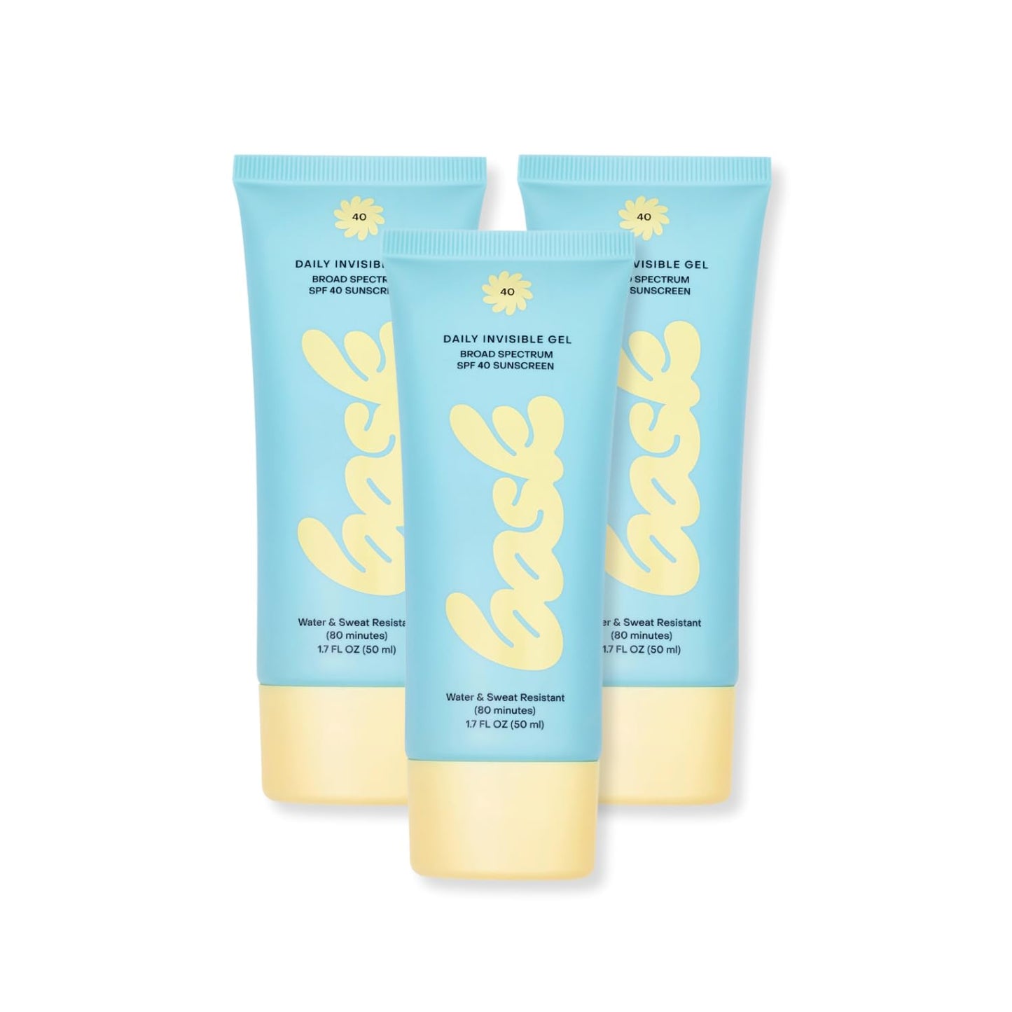 Bask Suncare SPF 40 Daily Invisible Gel Face Sunscreen - Broad Spectrum Protection, Fragrance Free, Hydrating, Lightweight & Non-Greasy, Dermatologist Recommended, 1.7 fl oz (Value Pack of 3)