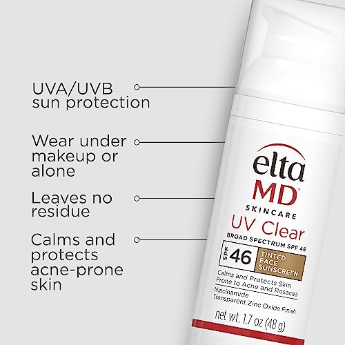 EltaMD UV Clear Tinted Face Sunscreen, SPF 46 Oil- Free with Zinc Oxide, Dermatologist Recommended