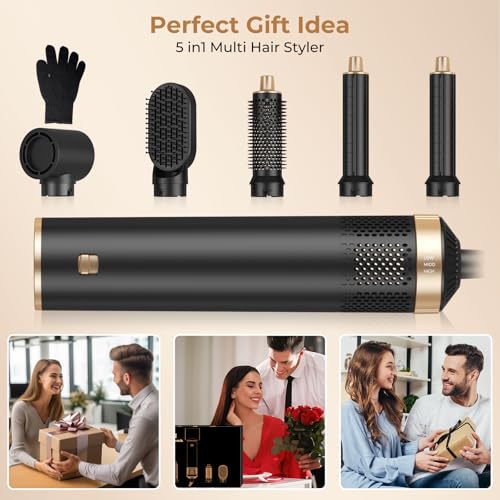 5 in 1 Hair Dryer Brush Set, Negative Ion Blow Dryer Brush Upgrade Hot Air Brush Air Styler Curling Wrap Air Curler, Curling Iron Hair Styling Tools As A Gift for Straight/Curl/Drying/Smoothing