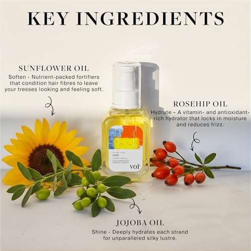 Voir Haircare Luxury Hair Oil - Deep Hydration for Dry, Damaged Hair - Smooths Frizz, Adds Shine & Locks in Moisture - Lightweight with Rosehip, Sunflower & Jojoba Oils, Mood-Enhancing Scent (2 Fl Oz)