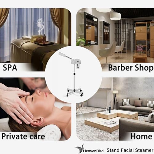 Stand Professional Ozone Facial Steamer with Touch Control, Adjustable Height & Rolling Base, 360° Rotatable Nozzle, Hot Mist Function, Use for Home, Salon SPA (White)