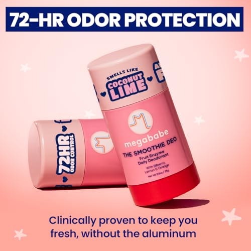 Megababe Daily Deodorant -The Smoothie Deo with 72 hour Odor Protection | Coconut & Fruit Enzymes | Aluminum-Free, All Natural | 2.6 oz