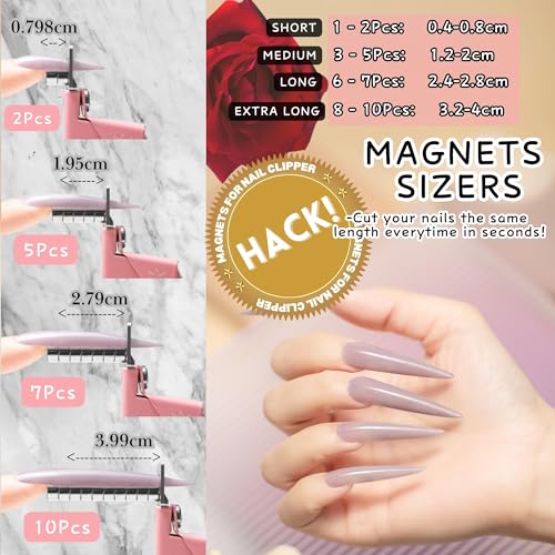Yaya Acrylic False Nail Clippers with Magnets,Nail Cutters for Nail Tips,Nail Tip Cutter with Length Measurement, Acrylic Nail Cutter with Sizer Magnets, Manicure Tool for Salon Home Nail Art.