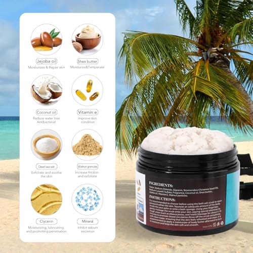 Coconut Body Scrub Exfoliator with Natural Ingredients Exfoliating Body Scrub for Women，Pure Oils and Dead Sea Salt Minerals，Moisturizing and Nourishing Skin(16.9oz)