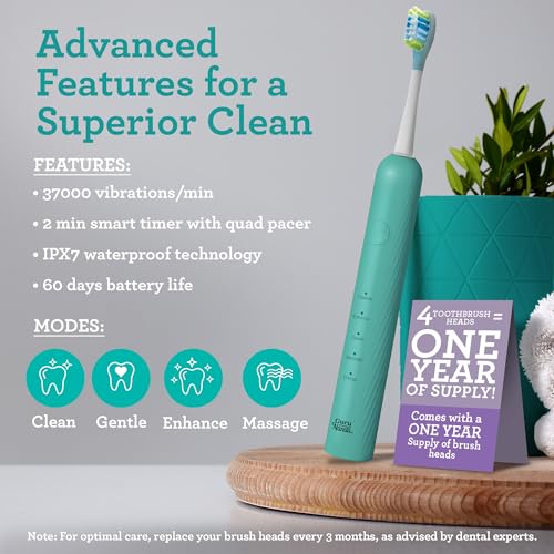 GuruNanda Lion & Lamb Kit 2.0, Electric Toothbrush with Water Flosser Combo, 4 Jet Tips, 4 Brush Heads, & IPX7 Waterproof Design for Complete Oral Care, Teal