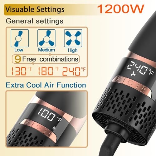 Nicebay Hair Dryer Brush, Hot Tools Blow Dryer Brush for Women, One Step Blowout Brush with Display Screen, Oval Ceramic Barrel, Negative Ion