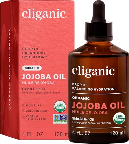 Cliganic Organic Jojoba Oil, 100% Pure (4oz) | Moisturizing for Face, Hair, Skin & Nails | Natural Cold Pressed Hexane Free | Base Carrier Oil