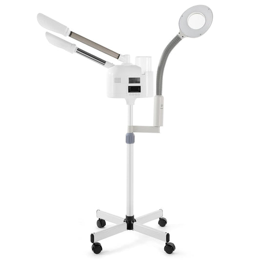 Professional Facial Steamer 3 in 1 Steamer for Face with Hot & Cold Nozzle 5X LED Magnifying Lamp Facial Steamer for Esthetician Beauty Face Equipment Use at Home or Salon