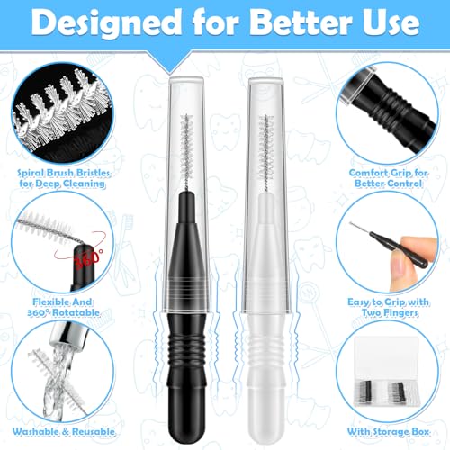 120Pcs Interdental Brushes, 360° Bendable Soft Bristles Braces Flossers Dental Brushes Between Teeth Gum Interdental Brushes for Gum Braces Oral Teeth Cleaning Tool (Black, White)