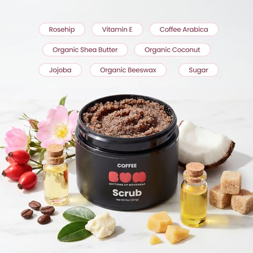 BUM Coffee Sugar Scrub for Body - Coffee Scrub Body Exfoliator with Organic Shea, Coconut Oil, Rosehip, Vitamin E & Jojoba - Moisturizing, Seductively Scented & Subtly Flavored Exfoliant (8 oz)