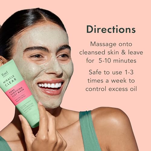 Rael Face Mask, Miracle Clear Clay Mask – Deep Pore Cleanser with Tea Tree & Gentle Exfoliation for Blackheads, Korean Skin Care (3.4 fl oz)