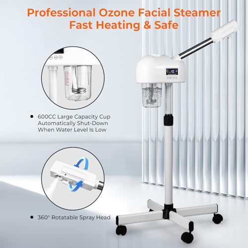 Professional Facial Steamer for Estheticians, Hot Mist & Timer Function, Vaporizador Facial Professional Steamer On Wheels for Home Use & Spa Salon Skin Cleasning