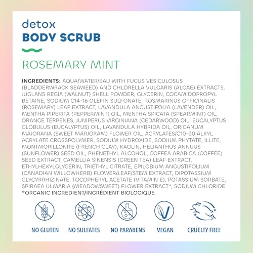 Seaweed Bath Co. Detox Body Scrub - Rosemary Mint - Exfoliating Skin Scrub Removes Dead Skin & Impurities - With French Sea Clay, Coffee Bean Extract - Vegan, Paraben & Sulfate Free - 6 oz