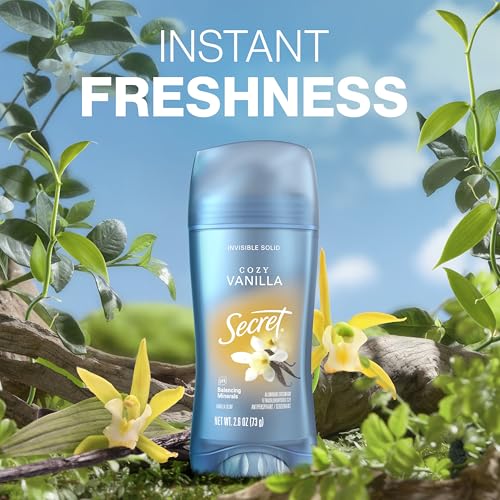 Secret Fresh Antiperspirant Deodorant for Women, 72hr Breathable Sweat & Odor Protection, Instant Freshness & Gentle, PH Balancing Minerals, Invisible Solid, Cozy Vanilla Scent, 2.6 oz (Pack of 3)