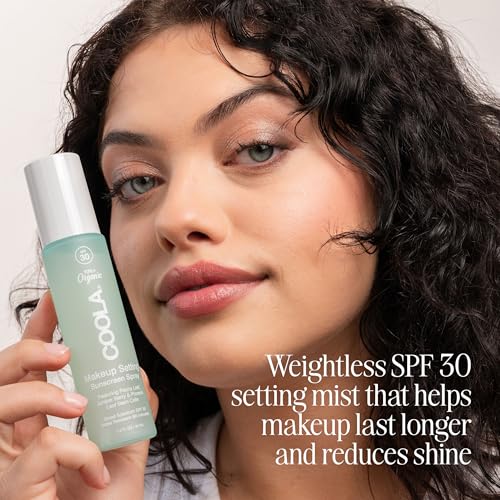 COOLA Organic Makeup Setting Spray with SPF 30, Hydrating Makeup Protection & Sunscreen made with Cucumber & Aloe Vera, Dermatologist Tested, Alcohol Free, 1.5 Fl Oz