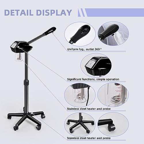 Facial Steamer, Face Steamer on on Wheels with More Steam, Adjustable Height for Face Steamer Suitable for Personal Home and Professional Personal Care Places，Moisturizing and Hydrating.