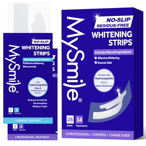 MySmile Teeth Whitening Strips, Hydroxyapatite-Infuse White Strips, Non-Sensitive Tooth Whitener with Soothing Natural Ingredients, Enamel-Safe, Residue-Free, Non-Slip (28 Count)
