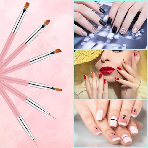 11PCS Nail Art Brushes & Nail Dotting Tools,Double Ended Tipped Silicone Nail Tools,Gel Polish Brush,Liner Brush,Dotting Pen for Home Salon DIY Kit (Pink)