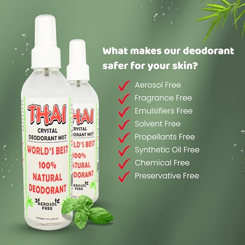 Thai Deodorant Stone Crystal Mist Natural Deodorant Spray 8 oz. Bundle, Pack of 2