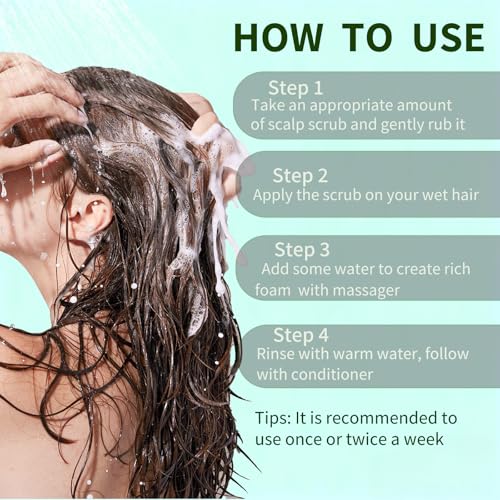 Scalp Scrub,Scalp Exfoliator with Rosemary & Mint,Hair Treatment for Itchy Scalp, Dandruff & Buildup Removal, Clarifying Scrub Shampoo with Scalp Massager for Detox & Nourishment/8.8oz