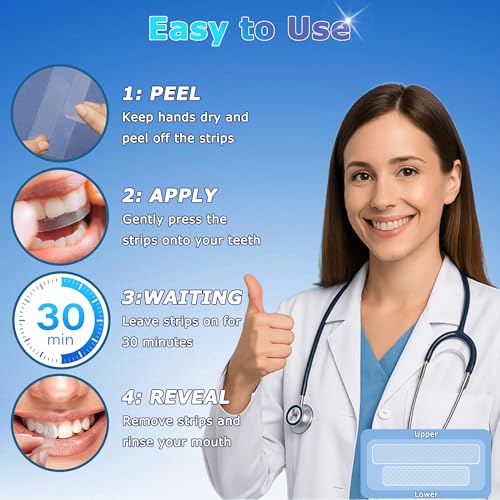 Enamel-Safe Teeth Whitening Strips for Deep Stain Removal, Professional Dentist-Approved with Hydrogen Peroxide, Super Sticky & Non-Slip, Clinically Tested Brightening Kit, 28 Ct (14-Day) | HanrayCare