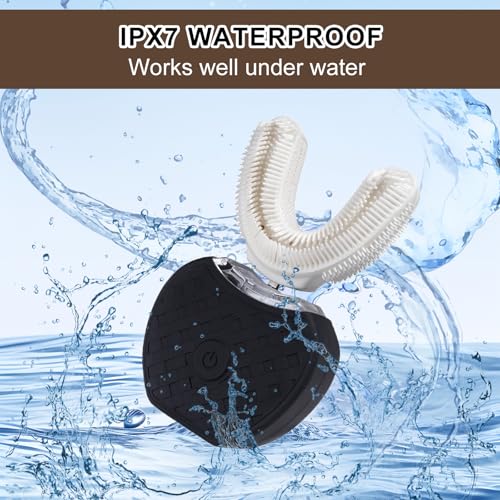 U-Shaped Ultrasonic Toothbrush for Teeth Whitening, Automatic Electric Toothbrush for Adults 360-degree Cleaning, Wireless Charging and IPX7 Waterproof Kit for Travel or Home(Black)