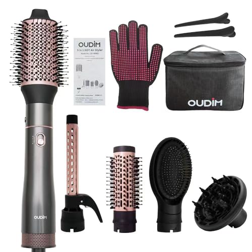 5 in 1 Negative Ion Hair Dryer Brush Blow Dryer Brush Set, Hot Air Styler with Multiple Lengths Suitable for Variable Needs for Hair Curling, 3 Temperature and Wind Settings, Travel Bag Easy to Carry