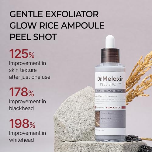 Dr.Melaxin Peel Shot Glow Black Rice Peeling Ampoule 80ml, Dead Skin Gentle Exfoliating Ampoule with Rice Water Extract, AHA BHA, Niacinamide, Daily Skin Texture Care, All Skin Types, Korean Skincare
