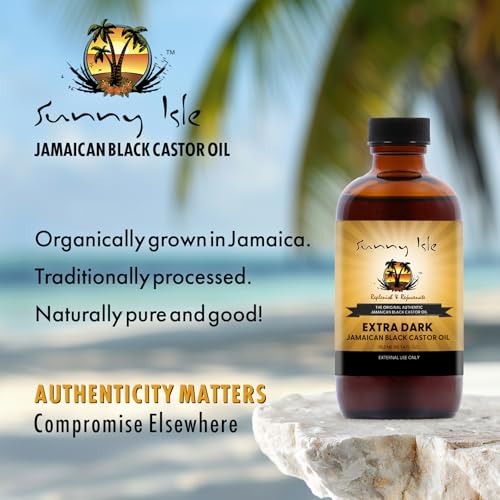Sunny Isle Extra Dark Jamaican Black Castor Oil, 4 Fl. Oz. | 100% Natural High Potency Treatment for Hair, Scalp and Skin