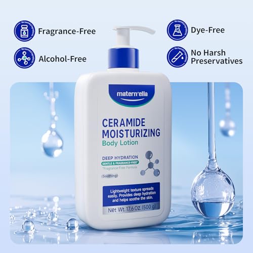 matern'ella Ceramide Body Lotion for Dry & Sensitive Skin - Daily Moisturizer with Niacinamide & 4 Ceramides (NG, AP, NP, EOP) 48H Hydration, Fragrance, Paraben, Non-Greasy 17.6 Oz
