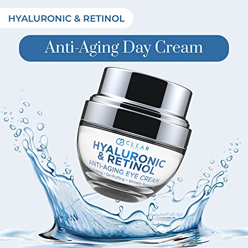 Clear Beauty Hyaluronic Acid & Retinol Eye Cream - Hydrating, Anti-Aging & Reduces Dark Circles & Puffiness - Dermatologist Tested, Cruelty-Free Korean Skin Care for All Skin Types - 1.01 Fl. Oz