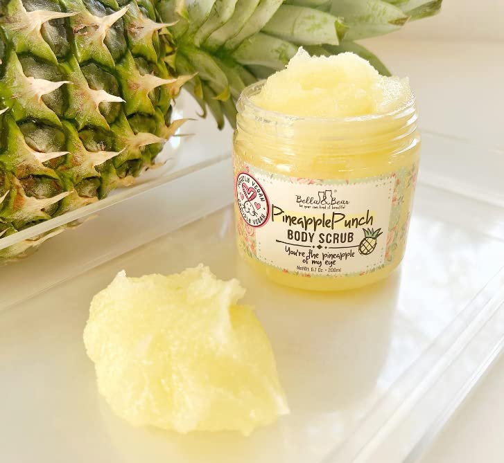 Bella & Bear Pineapple Body Scrub Exfoliator – Vegan Sugar Scrub, Travel Size 3.4 oz, Fresh Pineapple Scent