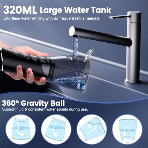 Water Flosser for Teeth Cleaning and Flossing, 5 Modes Rechargeable Cordless Oral Irrigator 320ml Water Tank Teeth Cleaner, IPX7 Waterproof Portable Electric Dentel Flossers for Home and Travel,Black