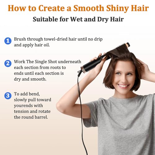 Round Hair Blow Dryer Brush - 1.2 Inch Ceramic Barrel Hair Dryer Brush for Short/Middle Hair, One Step Drying, Volumizing, Straightening and Styling, Negative Ionic Dryer Brush(Black-Brass, 1.2)