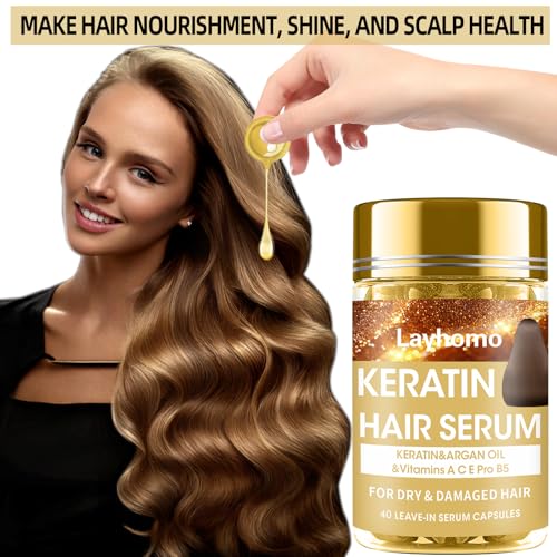 Keratin Hair Treatment Serum,Hair Serum Treatment for Dry Damaged Hair,Hair Oil Capsules with Keratin,Argan Oil-Leave-in Anti Frizz Conditioner with Vitamins A, C, E & B5- No Rinse for All Hair Types