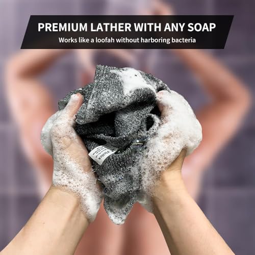Yiclick Exfoliating Washcloth Towel, Japanese Exfoliating Bath Wash Cloth for Body Exfoliation, Korean Back Scrubber Washer for Shower, African Net Sponge Brush Loofah Exfoliator (Grey)