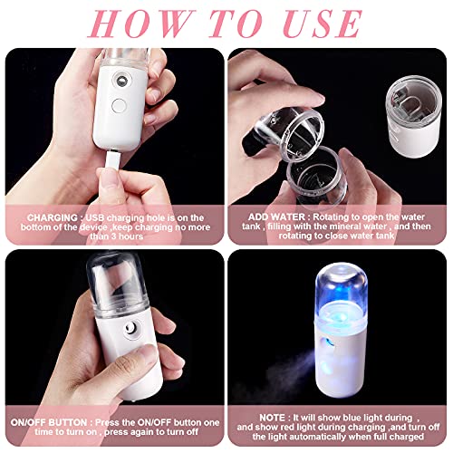 Honoson 2 Nano Facial Mister Sprayer Portable Face Nano Mister for Eyelash Extensions USB Rechargeable 1 oz Handy Skin Care Machine for Face Hydrating, Daily Makeup(White and Blue)