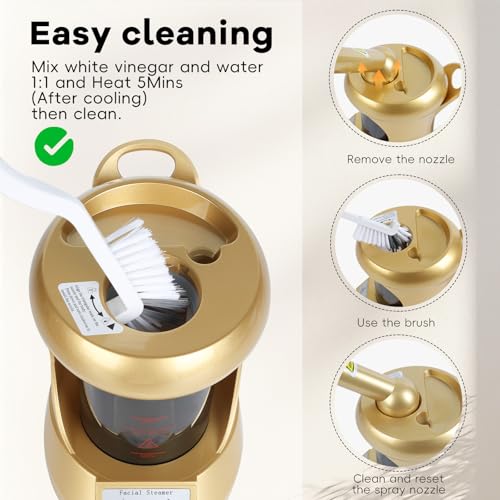 Facial Steamer, Nano Ionic Face Steamer with Extendable Arm for Deep Cleaning and Hydration, 360°Rotating Nozzle Face Humidifier, Portable Ozone Steamer for Beauty, Spa and Home Use（Golden）
