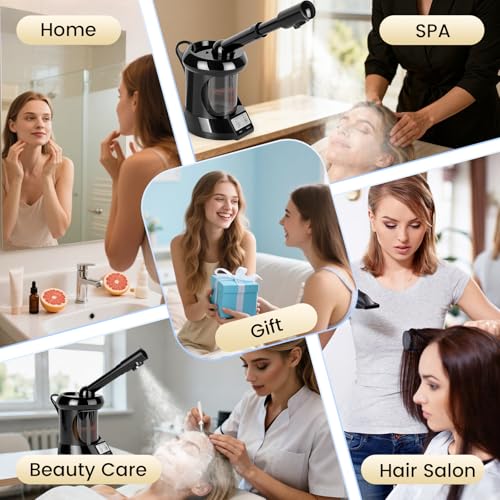 Facial Steamer Professional with More Steam for Deep Cleansing and Hydration, Face Steamer Featuring Extendable Arm, Steamer for Facial for Beauty, Spa and Home Use, Black