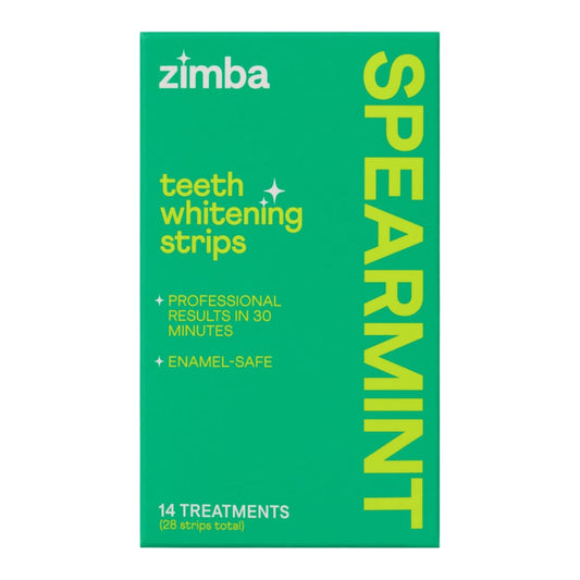 Zimba Spearmint Flavored Teeth Whitening Strips | Vegan, Enamel Safe Hydrogen Peroxide Teeth Whitener for Coffee, Wine, Tobacco, and Other Stains | 14 Day Treatment | Spearmint